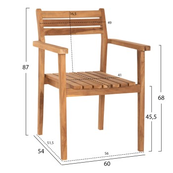 ARMCHAIR ERIETTA FK9534 TEAK WOOD IN NATURAL COLOR STACKABLE 60x54x87Hcm. ARMCHAIR ERIETTA FK9534 TEAK WOOD IN NATURAL COLOR STACKABLE 60x54x87Hcm.