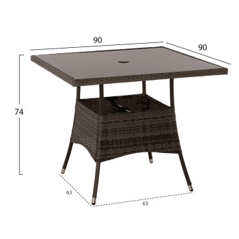 OUTDOOR DINING SET 5PCS FK5965 BROWN RATTAN-METAL FRAME-GLASS TABLETOP