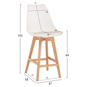 BAR STOOL VEGAS FK8000.21 MEDIUM HEIGHT WHITE POLYPROPYLENE NATURAL BEECH WOOD 47x58x100Hcm.