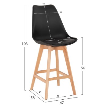 BAR STOOL VEGAS FK8000.22 MEDIUM HEIGHT BLACK POLYPROPYLENE NATURAL BEECH WOOD 47x58x100Hcm.