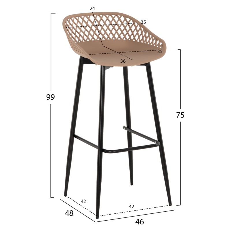 BAR STOOL AVAYA FK8686.13 CAPPUCCINO POLYPROPYLENE-BLACK METAL LEGS 46x48x99Hcm. BAR STOOL AVAYA FK8686.13 CAPPUCCINO POLYPROPYLENE-BLACK METAL LEGS 46x48x99Hcm.