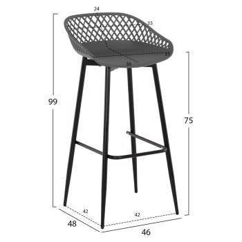 BAR STOOL AVAYA FK8686.20 GREY POLYPROPYLENE-BLACK METAL LEGS 46x48x99Hcm. BAR STOOL AVAYA FK8686.20 GREY POLYPROPYLENE-BLACK METAL LEGS 46x48x99Hcm.