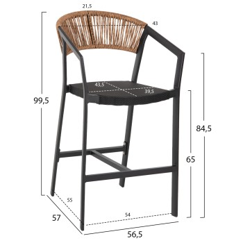 BAR STOOL ALUMINUM BLACK FK5892.15 MED.HEIGHT BLACK TEXTLINE&BEIGE RATTAN 55x56.5x99Hcm. BAR STOOL ALUMINUM BLACK FK5892.15 MED.HEIGHT BLACK TEXTLINE&BEIGE RATTAN 55x56.5x99Hcm.