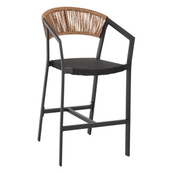 BAR STOOL ALUMINUM BLACK FK5892.15 MED.HEIGHT BLACK TEXTLINE&BEIGE RATTAN 55x56.5x99Hcm.