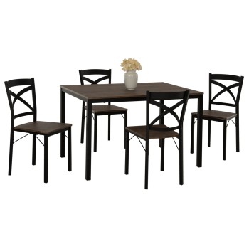 DINING SET GOOSE 5PCS FK9530.01 MDF IN WALNUT-METAL IN BLACK 120x80x75Hcm.