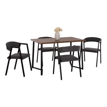 DINING SET JAY 5PCS FK9529.01 WALNUT COLORED TABLE-GREY FABRIC CHAIRS 120x70x76Hcm.