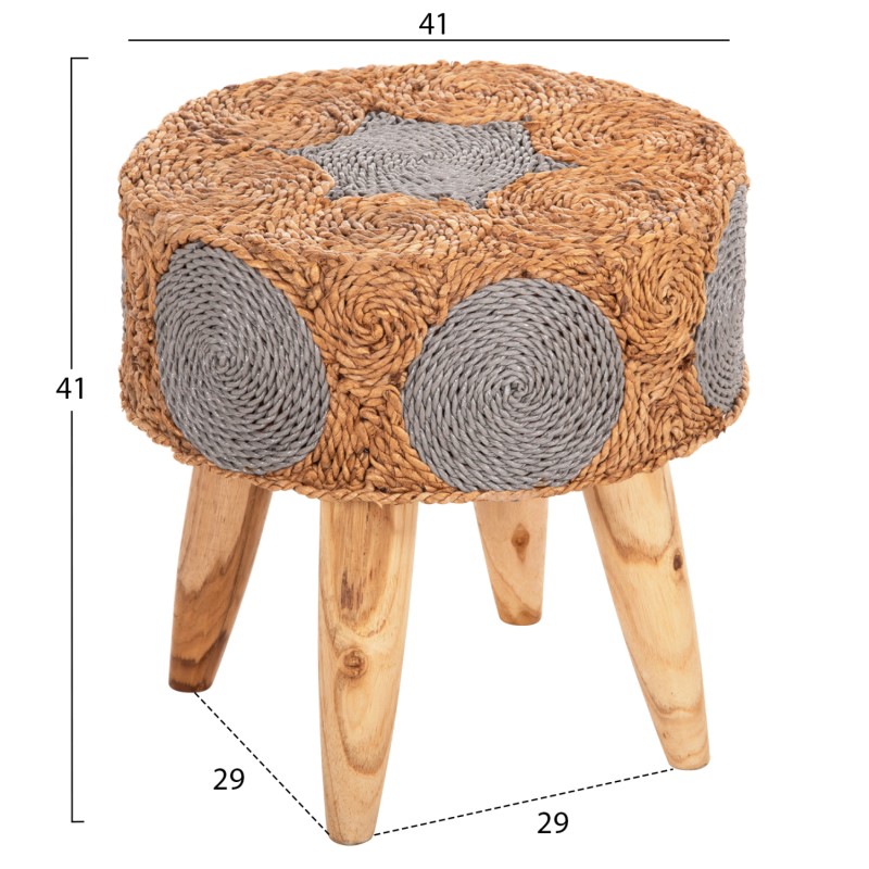 STOOL BEAM FK7826 TEAK WOOD AND SEAGRASS RUSH IN NATURAL & GREY Φ43x45Hcm. STOOL BEAM FK7826 TEAK WOOD AND SEAGRASS RUSH IN NATURAL & GREY Φ43x45Hcm.