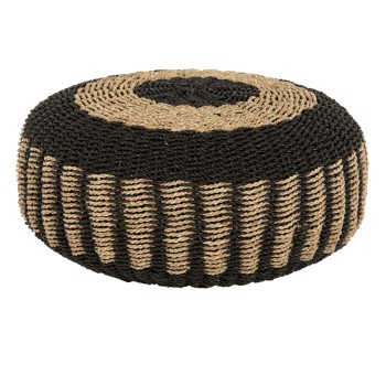 STOOL POUF SARONI FK7851.02 SEAGRASS IN NATURAL-BLACK COLOR Φ60x35Hcm.