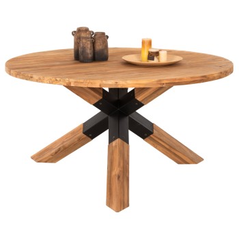 DINING TABLE ROUND KATTE FK9559 RECYCLED TEAK WOOD-LEGS WITH METAL Φ150x78Hcm.