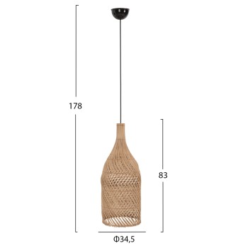 CEILING PENDANT LAMP FK7883 NATURAL RATTAN IN NATURAL COLOR Φ34,5x178Hcm. CEILING PENDANT LAMP FK7883 NATURAL RATTAN IN NATURAL COLOR Φ34,5x178Hcm.