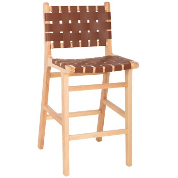 BAR STOOL FELIPE MEDIUM HEIGHT FK9329.01 TOON WOOD IN NATURAL COLOR-BROWN PU 45x47x94Hcm.