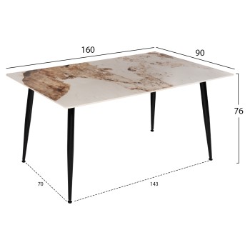DINING TABLE TOM FK8588.03 SINTERED STONE-GLOSSY BROWN-WHITE MARBLE 160x90x76Hcm.