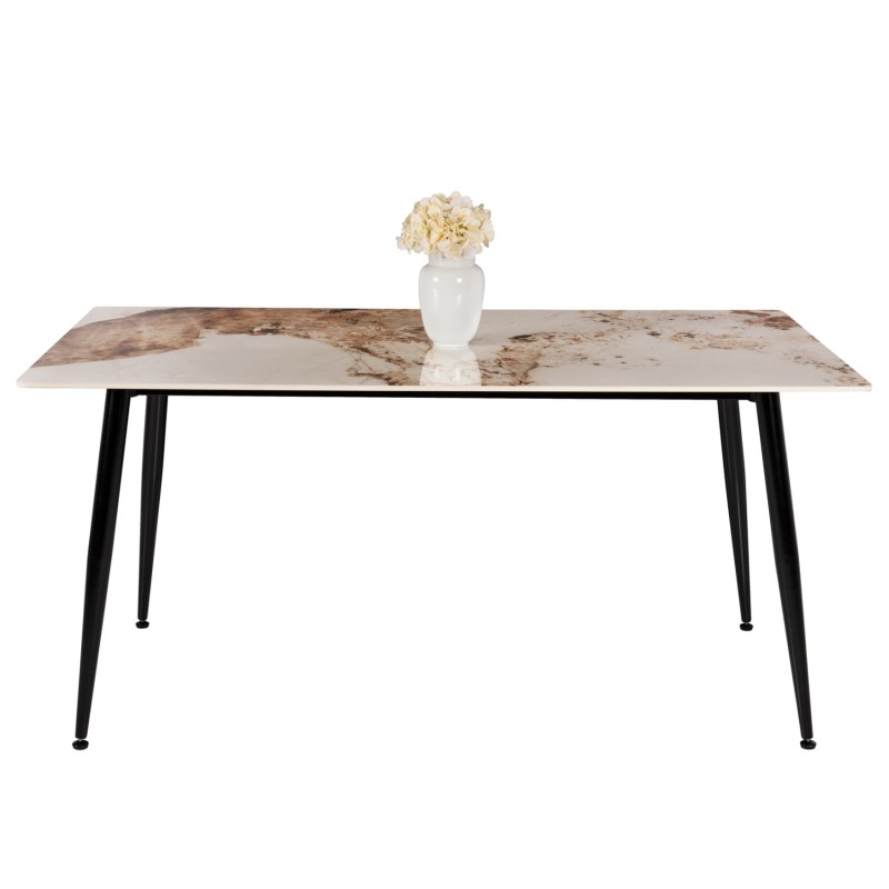 DINING TABLE TOM FK8588.03 SINTERED STONE-GLOSSY BROWN-WHITE MARBLE 160x90x76Hcm.