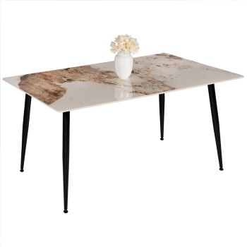 DINING TABLE TOM FK8588.03 SINTERED STONE-GLOSSY BROWN-WHITE MARBLE 160x90x76Hcm.