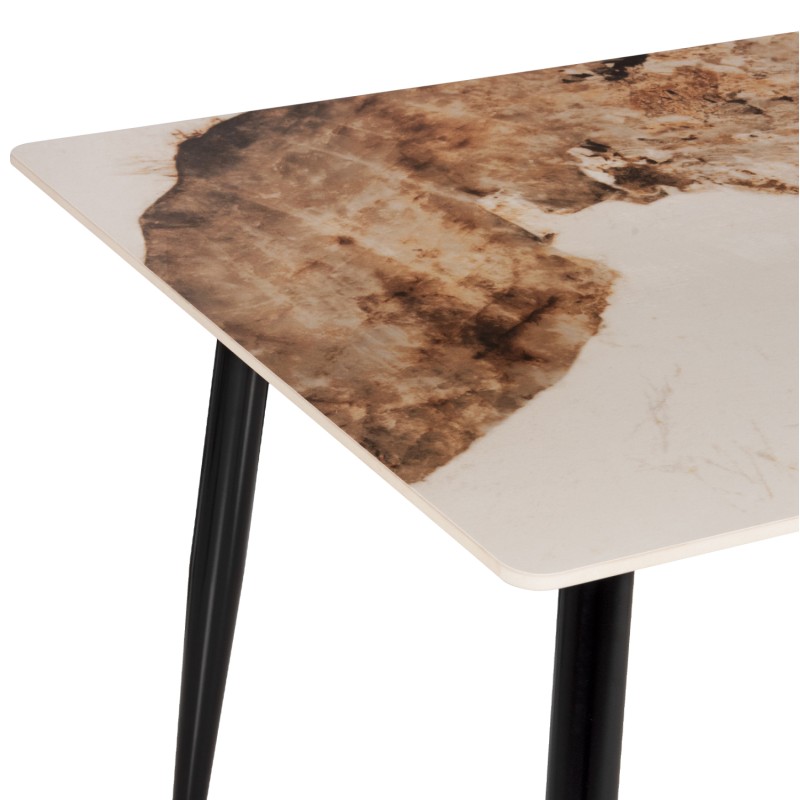 DINING TABLE TOM FK8588.03 SINTERED STONE-GLOSSY BROWN-WHITE MARBLE 160x90x76Hcm.