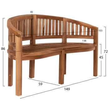 BENCH 2-SEATER CAPO FK9539 TEAK WOOD IN NATURAL COLOR 149x59x86Hcm.