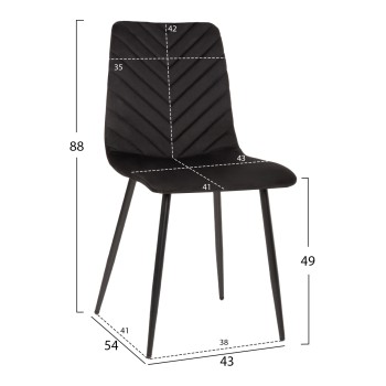 DINING CHAIR LATRELL FK8587.04 BLACK VELVET & BLACK METAL LEGS 43x54x88Hcm.