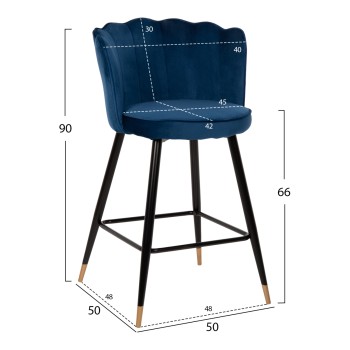 BAR STOOL VESNA FK8736.08 BLUE VELVET METAL FRAME IN BLACK 50x50x90Hcm.