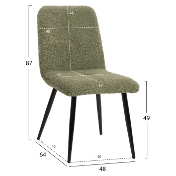 CHAIR SHELLY FK8590.03 TEDDY FABRIC IN PISTACHIO GREEN-BLACK METAL LEGS 48x64x87Hcm.