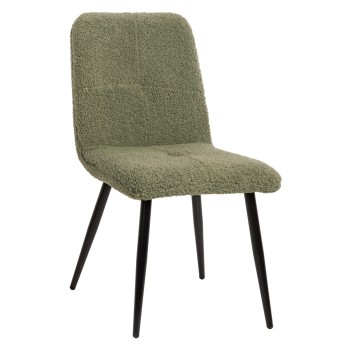 CHAIR SHELLY FK8590.03 TEDDY FABRIC IN PISTACHIO GREEN-BLACK METAL LEGS 48x64x87Hcm.