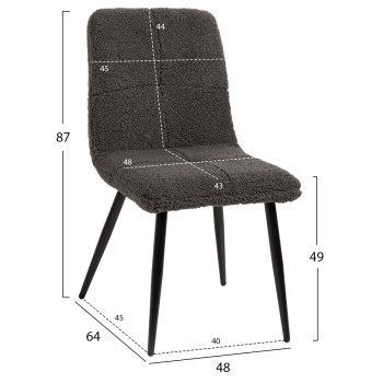 CHAIR SHELLY FK8590.01 TEDDY FABRIC IN GREY-BLACK METAL LEGS 48x64x87Hcm.