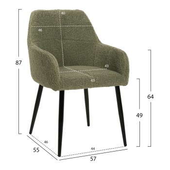 ARMCHAIR SHELLY FK8591.03 TEDDY FABRIC IN PISTACHIO GREEN-BLACK METAL LEGS 57x55x87Hcm. ARMCHAIR SHELLY FK8591.03 TEDDY FABRIC IN PISTACHIO GREEN-BLACK METAL LEGS 57x55x87Hcm.