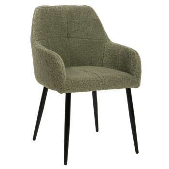 ARMCHAIR SHELLY FK8591.03 TEDDY FABRIC IN PISTACHIO GREEN-BLACK METAL LEGS 57x55x87Hcm.