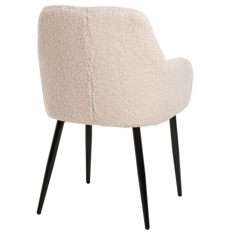 ARMCHAIR SHELLY FK8591.02 TEDDY FABRIC IN WHITE-BLACK METAL LEGS 57x55x87Hcm. ARMCHAIR SHELLY FK8591.02 TEDDY FABRIC IN WHITE-BLACK METAL LEGS 57x55x87Hcm.