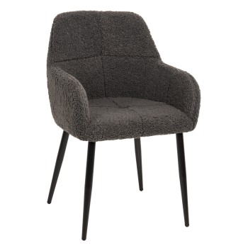 ARMCHAIR SHELLY FK8591.01 TEDDY FABRIC IN GREY-BLACK METAL LEGS 57x55x87Hcm.