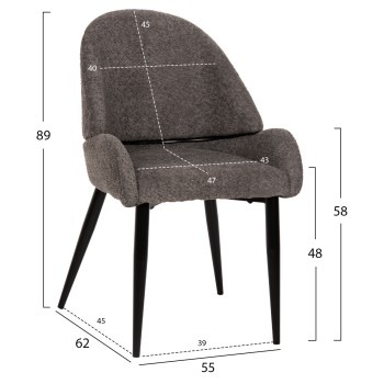 CHAIR SARKY FK8585.01 BOUCLE GREY FABRIC-BLACK METAL LEGS 55x62x89Hcm.
