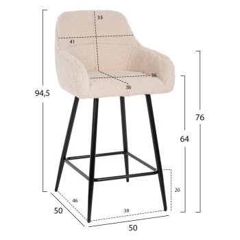 BAR STOOL MEDIUM HEIGHT STRIKE FK8592.02 WHITE TEDDY FABRIC-BLACK METAL LEGS 50x50x94,5Hcm. BAR STOOL MEDIUM HEIGHT STRIKE FK8592.02 WHITE TEDDY FABRIC-BLACK METAL LEGS 50x50x94,5Hcm.