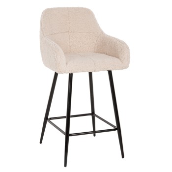 BAR STOOL MEDIUM HEIGHT STRIKE FK8592.02 WHITE TEDDY FABRIC-BLACK METAL LEGS 50x50x94,5Hcm.