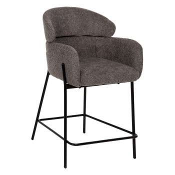 BAR STOOL MEDIUM HEIGHT WOLF FK8584.01 GREY BOUCLE FABRIC-BLACK METAL LEGS 56x57x98Hcm.