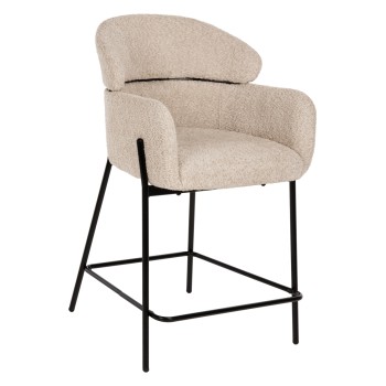BAR STOOL MEDIUM HEIGHT WOLF FK8584.02 ECRU BOUCLE FABRIC-BLACK METAL LEGS 56x57x98Hcm.