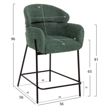 BAR STOOL MEDIUM HEIGHT WOLF FK8584.03 PETROL GREEN BOUCLE FABRIC-BLACK METAL LEGS 56x57x98Hcm. BAR STOOL MEDIUM HEIGHT WOLF FK8584.03 PETROL GREEN BOUCLE FABRIC-BLACK METAL LEGS 56x57x98Hcm.