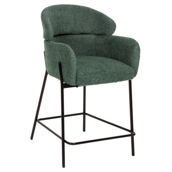 BAR STOOL MEDIUM HEIGHT WOLF FK8584.03 PETROL GREEN BOUCLE FABRIC-BLACK METAL LEGS 56x57x98Hcm.