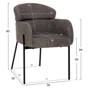 ARMCHAIR WOLF FK8583.01 GREY BOUCLE FABRIC-BLACK METAL LEGS 56x62x80Hcm. ARMCHAIR WOLF FK8583.01 GREY BOUCLE FABRIC-BLACK METAL LEGS 56x62x80Hcm.