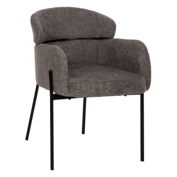 ARMCHAIR WOLF FK8583.01 GREY BOUCLE FABRIC-BLACK METAL LEGS 56x62x80Hcm.