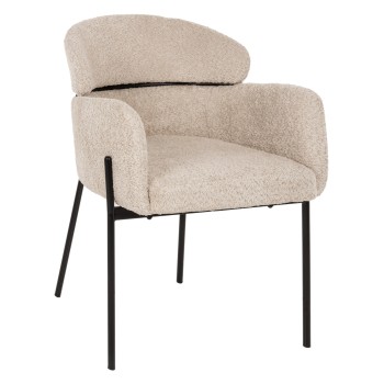 ARMCHAIR WOLF FK8583.02 ECRU BOUCLE FABRIC-BLACK METAL LEGS 56x62x80Hcm.
