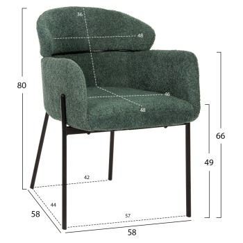 ARMCHAIR WOLF FK8583.03 PETROL GREEN BOUCLE FABRIC-BLACK METAL LEGS 56x62x80Hcm. ARMCHAIR WOLF FK8583.03 PETROL GREEN BOUCLE FABRIC-BLACK METAL LEGS 56x62x80Hcm.