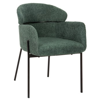 ARMCHAIR WOLF FK8583.03 PETROL GREEN BOUCLE FABRIC-BLACK METAL LEGS 56x62x80Hcm.