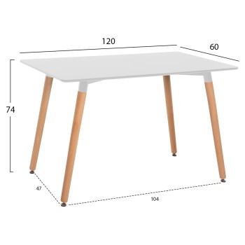 DINING TABLE MINIMAL FK8581.01 WHITE MDF-BEECH WOOD LEGS IN NATURAL COLOR 120Χ60X74Hcm.