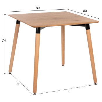DINING TABLE MINIMAL FK0057.04 MDF TABLETOP IN NATURAL COLOR-BEECH WOOD LEGS IN NATURAL 80Χ80Χ74Hcm.