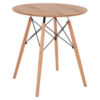 DINING TABLE ROUND MINIMAL FK0059.04 MDF IN NATURAL COLOR-BEECH WOOD LEGS IN NATURAL Φ80Χ72Hcm.