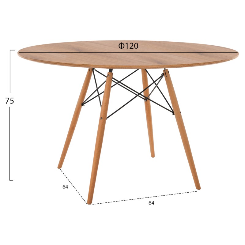 DINING TABLE ROUND MINIMAL FK8454.04 MDF IN NATURAL COLOR-BEECH WOOD LEGS IN NATURAL Φ120Χ75Hcm.