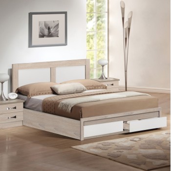 BED CAPRI FK665.06 MELAMINE IN SONOMA-WHITE WITH 2 DRAWERS FOR MATTRESS 120x200 cm.