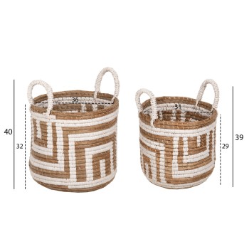 2-PIECE SET OF DECORATIVE BASKETS FK7846.01 MENDONG GRASS IN NATURAL-WHITE COLOR Φ36x32-40Hcm.