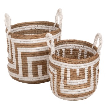 2-PIECE SET OF DECORATIVE BASKETS FK7846.01 MENDONG GRASS IN NATURAL-WHITE COLOR Φ36x32-40Hcm.