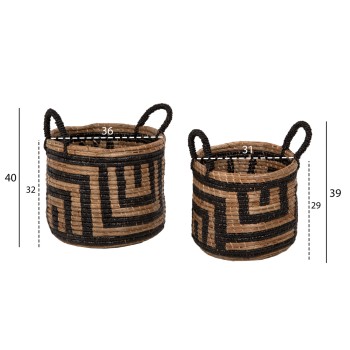 2-PIECE SET OF DECORATIVE BASKETS FK7846.02 MENDONG GRASS IN NATURAL-BLACK COLOR Φ36x32-40Hcm. 2-PIECE SET OF DECORATIVE BASKETS FK7846.02 MENDONG GRASS IN NATURAL-BLACK COLOR Φ36x32-40Hcm.