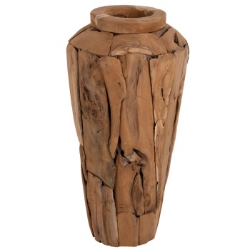 DECORATIVE FLOOR VASE ZENIA FK7920 RECYCLED TEAK WOOD PIECES IN NATURAL COLOR Φ40x80Hcm.